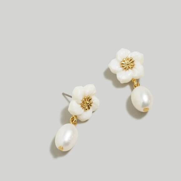 [NWT] Madewell Mother-Of-Pearl Flower Statement Drop Earrings - Picture 1 of 2